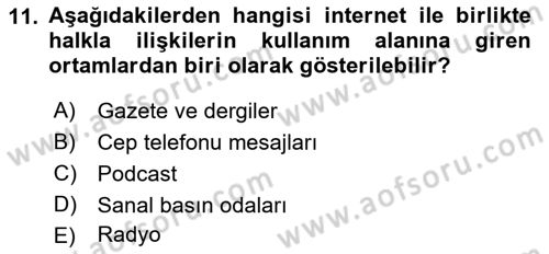 Kamusal Halkla İlişkiler Dersi 2017 - 2018 Yılı (Final) Dönem Sonu Sınav Soruları 11. Soru