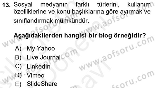 Kamusal Halkla İlişkiler Dersi 2017 - 2018 Yılı (Final) Dönem Sonu Sınav Soruları 13. Soru