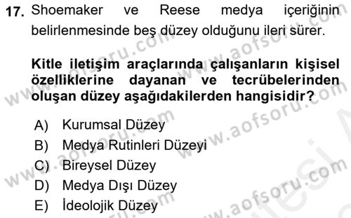 Kamusal Halkla İlişkiler Dersi 2017 - 2018 Yılı (Final) Dönem Sonu Sınav Soruları 17. Soru