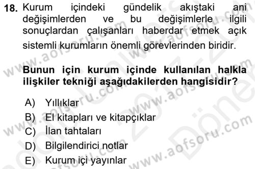 Kamusal Halkla İlişkiler Dersi 2017 - 2018 Yılı (Final) Dönem Sonu Sınav Soruları 18. Soru