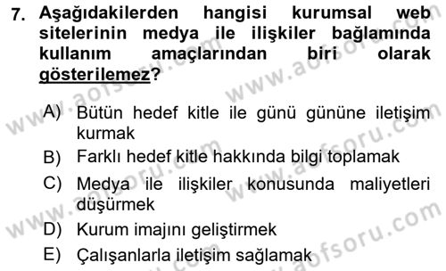 Kamusal Halkla İlişkiler Dersi 2017 - 2018 Yılı (Final) Dönem Sonu Sınav Soruları 7. Soru