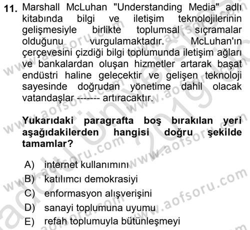 Kamusal Halkla İlişkiler Dersi 2018 - 2019 Yılı 3 Ders Sınav Soruları 11. Soru