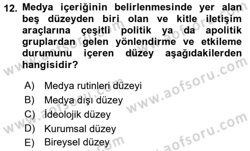 Kamusal Halkla İlişkiler Dersi 2018 - 2019 Yılı 3 Ders Sınav Soruları 12. Soru
