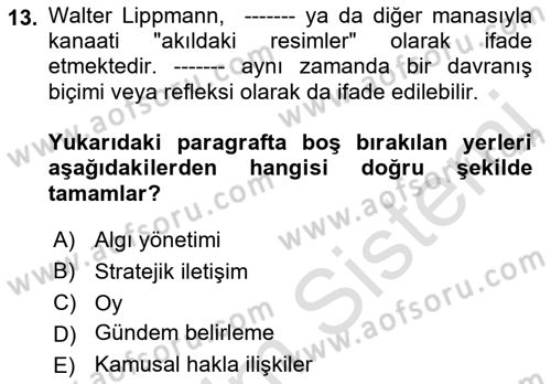 Kamusal Halkla İlişkiler Dersi 2018 - 2019 Yılı 3 Ders Sınav Soruları 13. Soru