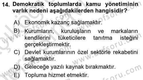 Kamusal Halkla İlişkiler Dersi 2018 - 2019 Yılı 3 Ders Sınav Soruları 14. Soru