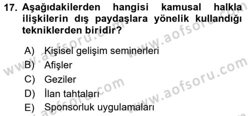 Kamusal Halkla İlişkiler Dersi 2018 - 2019 Yılı 3 Ders Sınav Soruları 17. Soru