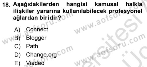 Kamusal Halkla İlişkiler Dersi 2018 - 2019 Yılı 3 Ders Sınav Soruları 18. Soru