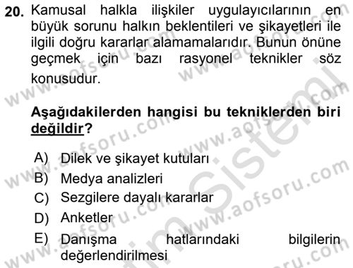 Kamusal Halkla İlişkiler Dersi 2018 - 2019 Yılı 3 Ders Sınav Soruları 20. Soru