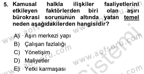 Kamusal Halkla İlişkiler Dersi 2018 - 2019 Yılı 3 Ders Sınav Soruları 5. Soru