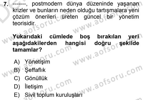 Kamusal Halkla İlişkiler Dersi 2018 - 2019 Yılı 3 Ders Sınav Soruları 7. Soru