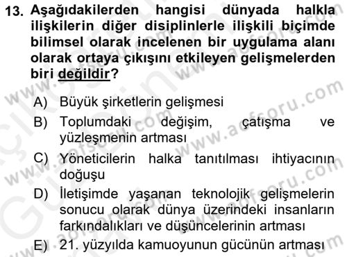Kamusal Halkla İlişkiler Dersi 2018 - 2019 Yılı (Vize) Ara Sınav Soruları 13. Soru