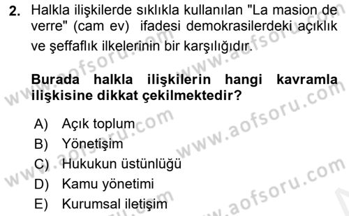 Kamusal Halkla İlişkiler Dersi 2018 - 2019 Yılı (Vize) Ara Sınav Soruları 2. Soru