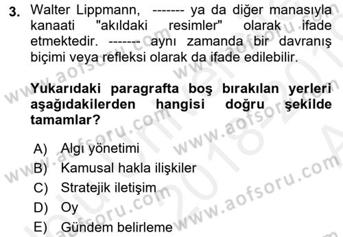 Kamusal Halkla İlişkiler Dersi 2018 - 2019 Yılı (Vize) Ara Sınav Soruları 3. Soru