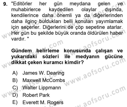 Kamusal Halkla İlişkiler Dersi 2018 - 2019 Yılı (Vize) Ara Sınav Soruları 9. Soru