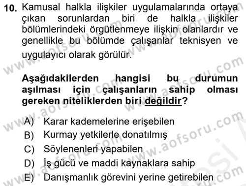 Kamusal Halkla İlişkiler Dersi 2018 - 2019 Yılı (Final) Dönem Sonu Sınav Soruları 10. Soru