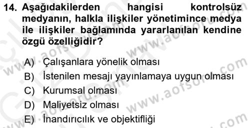 Kamusal Halkla İlişkiler Dersi 2018 - 2019 Yılı (Final) Dönem Sonu Sınav Soruları 14. Soru
