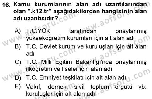 Kamusal Halkla İlişkiler Dersi 2018 - 2019 Yılı (Final) Dönem Sonu Sınav Soruları 16. Soru
