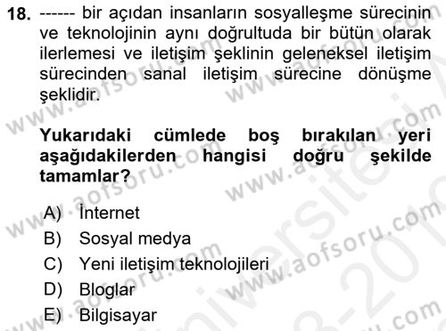 Kamusal Halkla İlişkiler Dersi 2018 - 2019 Yılı (Final) Dönem Sonu Sınav Soruları 18. Soru