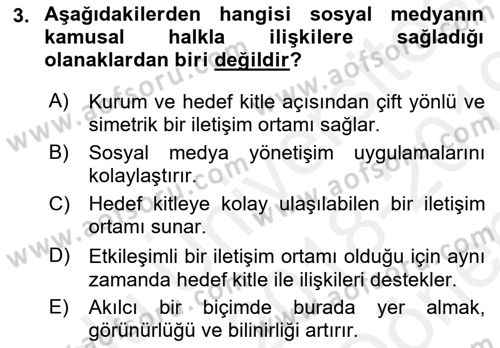 Kamusal Halkla İlişkiler Dersi 2018 - 2019 Yılı (Final) Dönem Sonu Sınav Soruları 3. Soru