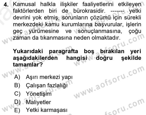 Kamusal Halkla İlişkiler Dersi 2018 - 2019 Yılı (Final) Dönem Sonu Sınav Soruları 4. Soru