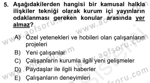 Kamusal Halkla İlişkiler Dersi 2018 - 2019 Yılı (Final) Dönem Sonu Sınav Soruları 5. Soru