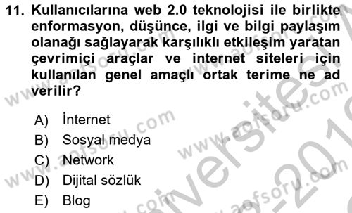 Kamusal Halkla İlişkiler Dersi 2018 - 2019 Yılı Yaz Okulu Sınavı 11. Soru