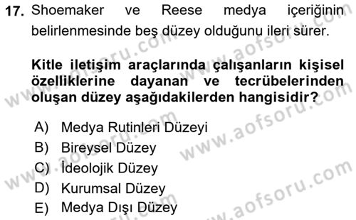 Kamusal Halkla İlişkiler Dersi 2018 - 2019 Yılı Yaz Okulu Sınavı 17. Soru