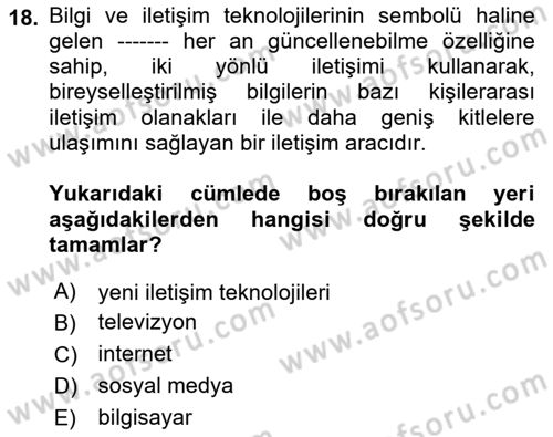 Kamusal Halkla İlişkiler Dersi 2018 - 2019 Yılı Yaz Okulu Sınavı 18. Soru