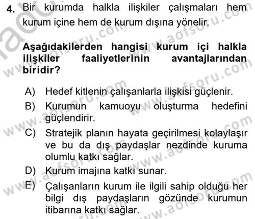 Kamusal Halkla İlişkiler Dersi 2018 - 2019 Yılı Yaz Okulu Sınavı 4. Soru