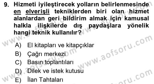 Kamusal Halkla İlişkiler Dersi 2018 - 2019 Yılı Yaz Okulu Sınav Soruları 9. Soru