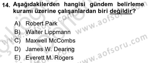 Kamusal Halkla İlişkiler Dersi 2019 - 2020 Yılı (Vize) Ara Sınav Soruları 14. Soru