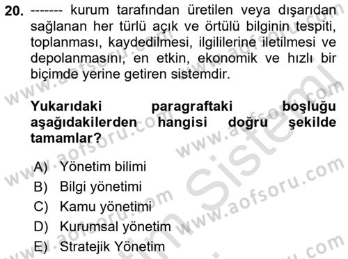 Kamusal Halkla İlişkiler Dersi 2019 - 2020 Yılı (Vize) Ara Sınav Soruları 20. Soru