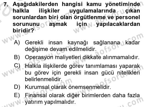 Kamusal Halkla İlişkiler Dersi 2019 - 2020 Yılı (Vize) Ara Sınav Soruları 7. Soru