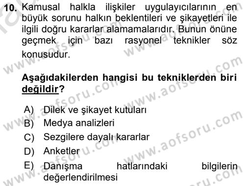 Kamusal Halkla İlişkiler Dersi 2019 - 2020 Yılı (Final) Dönem Sonu Sınav Soruları 10. Soru