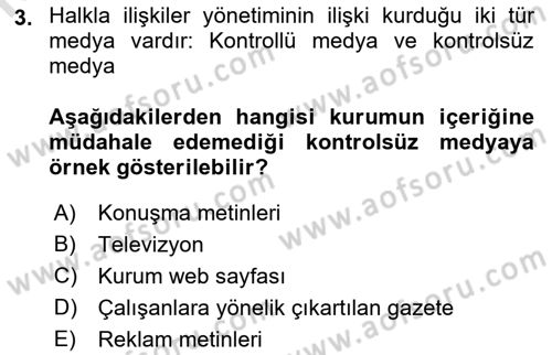 Kamusal Halkla İlişkiler Dersi 2019 - 2020 Yılı (Final) Dönem Sonu Sınav Soruları 3. Soru