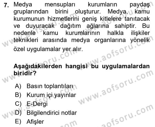 Kamusal Halkla İlişkiler Dersi 2019 - 2020 Yılı (Final) Dönem Sonu Sınav Soruları 7. Soru
