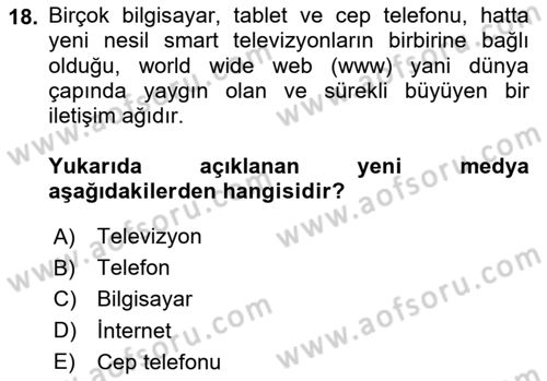 Kamusal Halkla İlişkiler Dersi 2020 - 2021 Yılı Yaz Okulu Sınavı 18. Soru