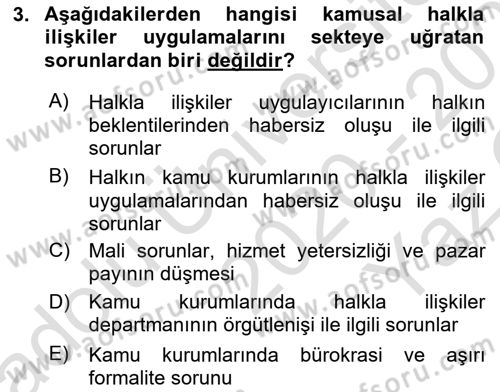 Kamusal Halkla İlişkiler Dersi 2020 - 2021 Yılı Yaz Okulu Sınavı 3. Soru