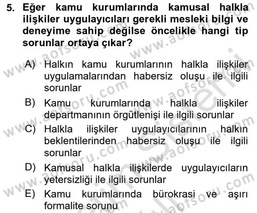 Kamusal Halkla İlişkiler Dersi 2020 - 2021 Yılı Yaz Okulu Sınavı 5. Soru