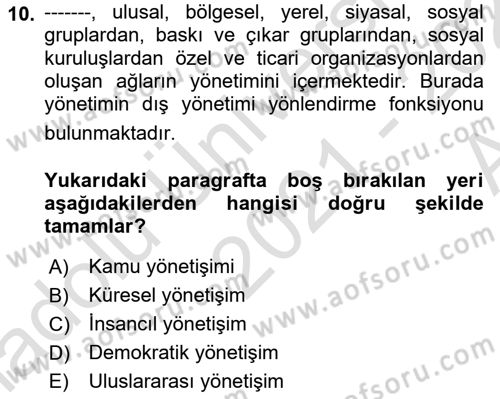 Kamusal Halkla İlişkiler Dersi 2021 - 2022 Yılı (Vize) Ara Sınavı 10. Soru