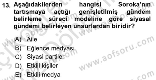 Kamusal Halkla İlişkiler Dersi 2021 - 2022 Yılı (Vize) Ara Sınavı 13. Soru