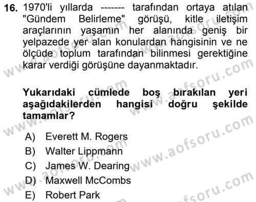 Kamusal Halkla İlişkiler Dersi 2021 - 2022 Yılı (Vize) Ara Sınavı 16. Soru