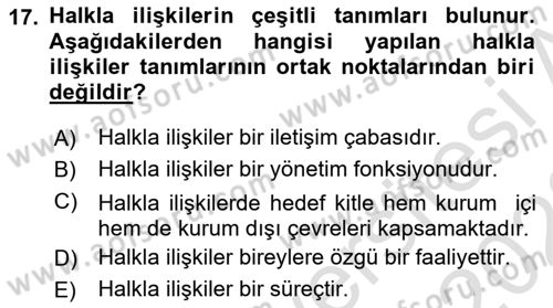 Kamusal Halkla İlişkiler Dersi 2021 - 2022 Yılı (Vize) Ara Sınav Soruları 17. Soru