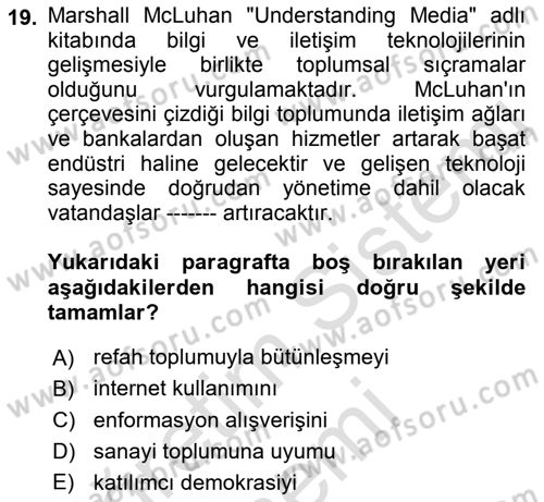 Kamusal Halkla İlişkiler Dersi 2021 - 2022 Yılı (Vize) Ara Sınavı 19. Soru