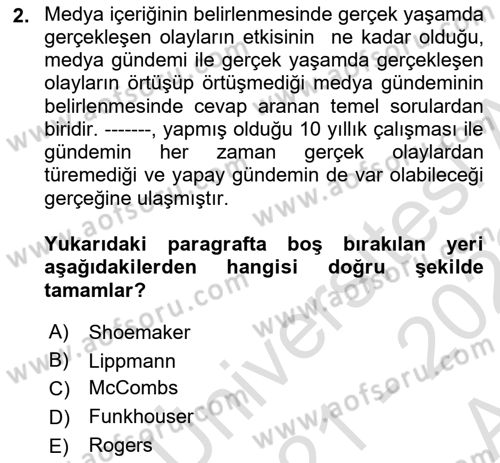 Kamusal Halkla İlişkiler Dersi 2021 - 2022 Yılı (Vize) Ara Sınavı 2. Soru