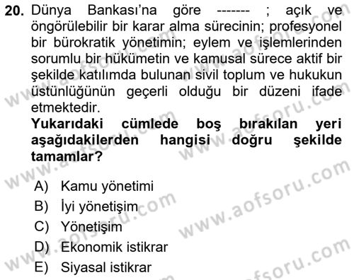 Kamusal Halkla İlişkiler Dersi 2021 - 2022 Yılı (Vize) Ara Sınavı 20. Soru