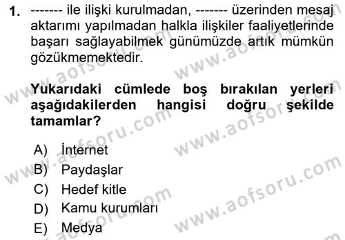 Kamusal Halkla İlişkiler Dersi 2021 - 2022 Yılı (Final) Dönem Sonu Sınav Soruları 1. Soru