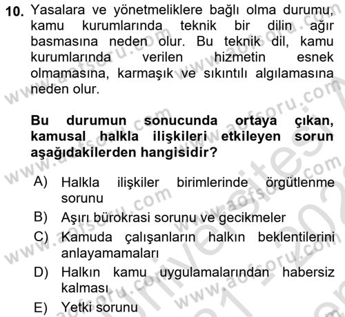 Kamusal Halkla İlişkiler Dersi 2021 - 2022 Yılı (Final) Dönem Sonu Sınav Soruları 10. Soru