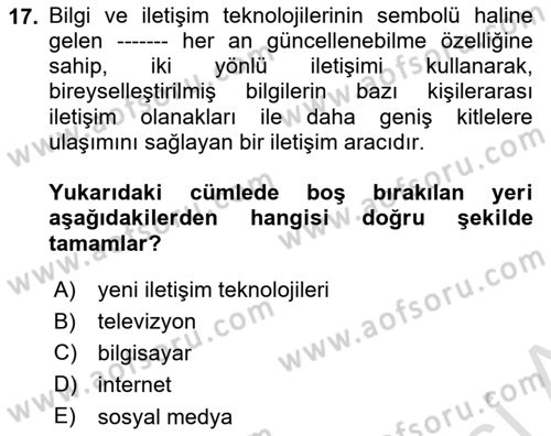 Kamusal Halkla İlişkiler Dersi 2021 - 2022 Yılı (Final) Dönem Sonu Sınav Soruları 17. Soru