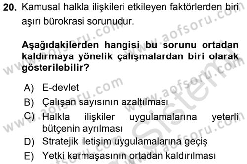 Kamusal Halkla İlişkiler Dersi 2021 - 2022 Yılı (Final) Dönem Sonu Sınav Soruları 20. Soru